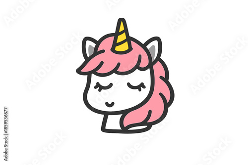 Cute Unicorn Face with Pink Mane and Yellow Horn