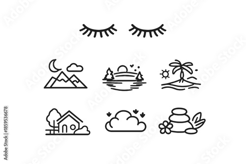 Set of flat design icons for relaxation and nature