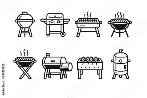 Set of grill icons on gray background