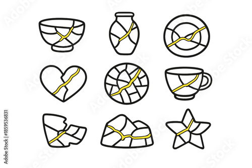 Kintsugi Inspired Icons with Glowing Yellow Fills