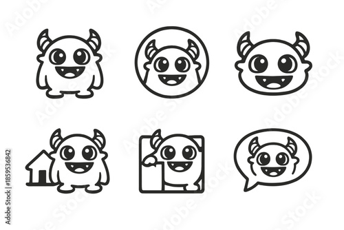 Set of cute monster icons on a textured background