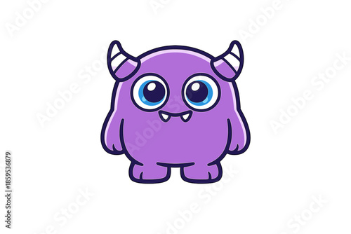 Cute purple monster with big eyes and horns
