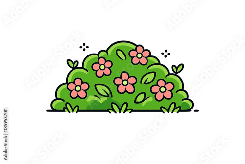 Cute cartoon bush with flowers and leaves