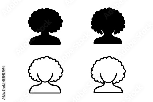 Two minimalist line art icons of women with afro hairstyles