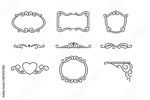 Collection of elegant ornamental frames and dividers on a blurred background