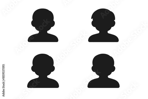 Four abstract user profile icons on a dark background