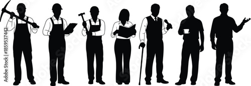 Profession silhouette vector, diverse career roles illustration, occupational people clipart, worker icons, job diversity concept, vocational figures, employment art