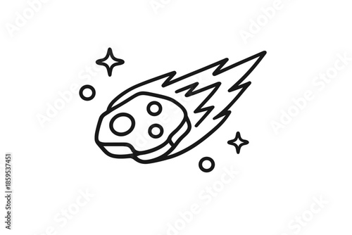 Meteorite flying through space with stars and circles