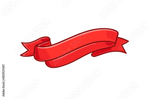 Red ribbon banner with glowing effect on grey background