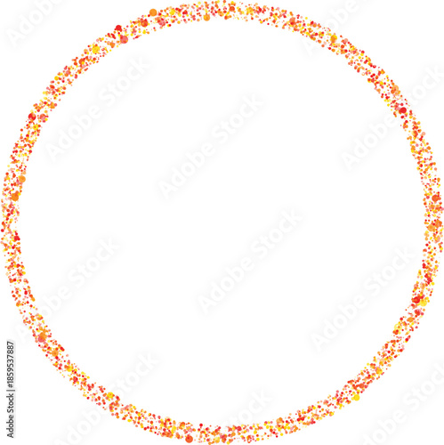 Abstract Circle Frame of Warm Color Dots and Confetti