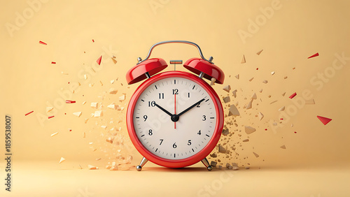 Red alarm clock shattering, representing time running out and a sense of urgency