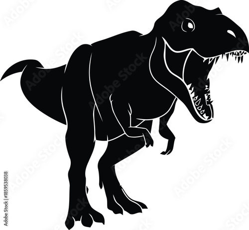 Tyrannosaurus Rex Roaring Silhouette Isolated on White