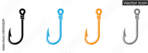 Vibrant set of four fishing hooks in different colors for various uses