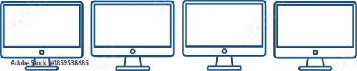 Four computer monitor icons, modern desktop screen outline set, technology display concept, minimal flat vector illustration for web app design