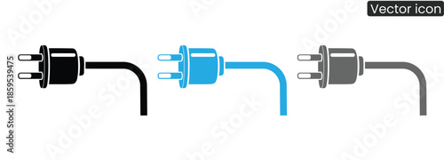 Three electric plugs connect in series with colorful cables on white background