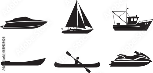 Diverse silhouettes of various vessels, each ready to embark on a journey across the open waters, showcasing a harmonious blend of nautical design and marine functionality.