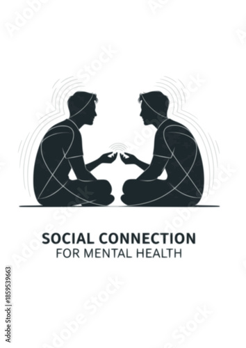 Connectioneering Silhouette of Two Friends in Quiet Conversation for Mental Health Awareness and Social Wellbeing Social Connection Concept Vector