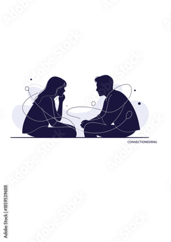 Connectioneering Silhouette of Two Friends in Quiet Conversation for Mental Health Awareness and Social Wellbeing Social Connection Concept Vector