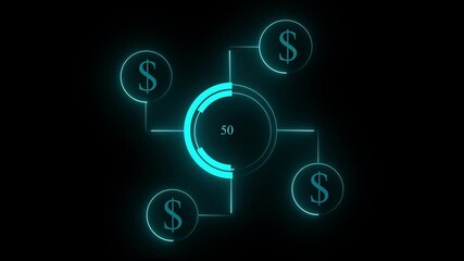 Futuristic digital dollar cash investment icon animation with transparent background