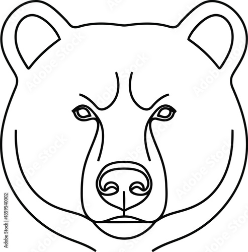 Minimalist line art drawing of a serious grizzly bear face vector icon on white background