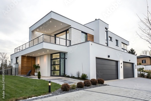 Large white house with a black garage