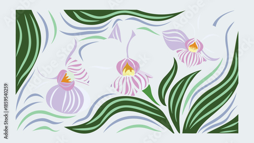 Vibrant orchid flowers in modern minimalist garden design