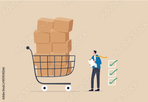 Procurement and asset management, manage or purchasing company equipments, goods and service, audit and checking price and depreciation, businessman procurement manager checking supply assets