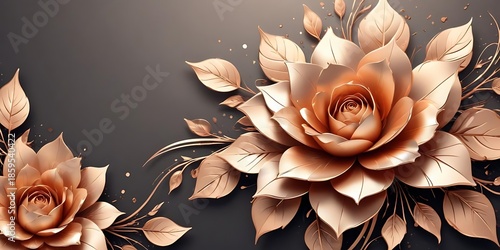 Gold flower with leaves is on a black background