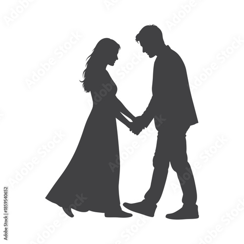 Illustration of silhouette of a romantic couple holding hands in a loving embrace, valentine love silhouette vector