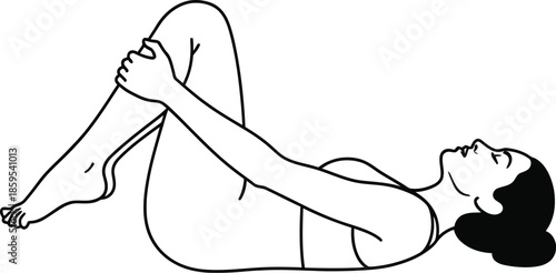 Illustration of a woman performing the apanasana yoga pose for gentle back stretching relief