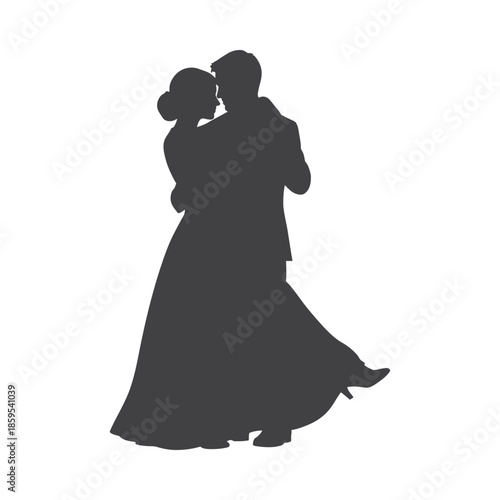 Illustration of silhouette of a romantic couple dancing together on, valentine love silhouette vector