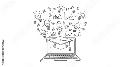 Laptop With Graduation Cap Symbolizing Online Learning Concept.