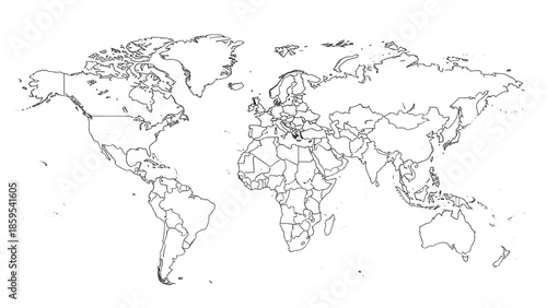 World Map Outline Minimal Line Drawing.