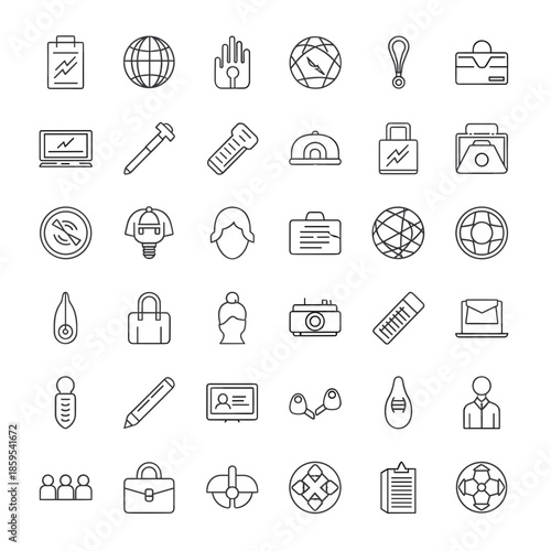 Collection of generic business and technology icons.