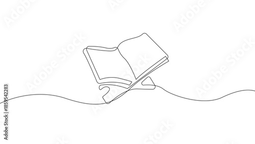 Continuous one line open Quran illustration, Islamic education and Ramadan spiritual reading concept, minimalist linear vector design