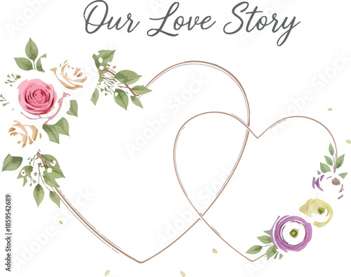 Elegant background template featuring interlocking rose gold hearts ideal for wedding or anniversary narratives