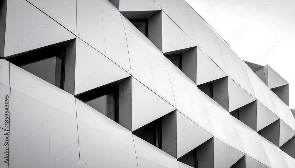Obraz premium Modern architectural facade with triangular panels