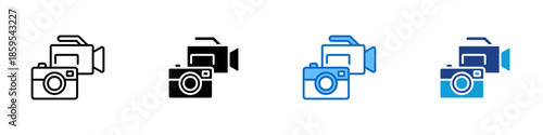 Media Production Multiple Style Icon Design Vector - Camera and video recorder symbol representing content creation and media production