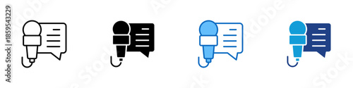 Interview Mic Multiple Style Icon Design Vector - Microphone and speech bubble symbol representing interviews, journalism, and public speaking