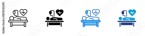 Patient Treatment Multiple Style Icon Design Vector - Inpatient medical care representing treatment, monitoring, and healthcare support