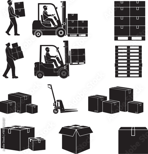 A detailed vector illustration showcasing industrial logistics, the image displays various methods of cargo handling.