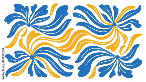 Vibrant abstract floral patterns in blue and yellow hues