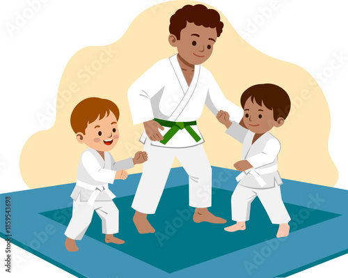 children practice karate