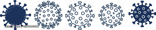 Virus particle icons set, coronavirus cell silhouettes outline styles, medical microbiology pathogen symbols vector illustration flat design modern healthcare concept