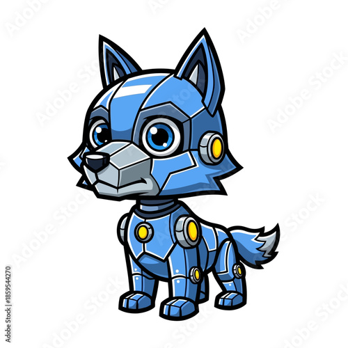 Cute Blue Robot Dog Character Design.