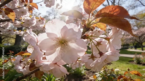Serene Spring Cherry Blossoms in Garden
