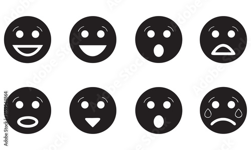 Black and White Emoji Faces | Simple Expression Icons, Happy and Sad Smiley Designs