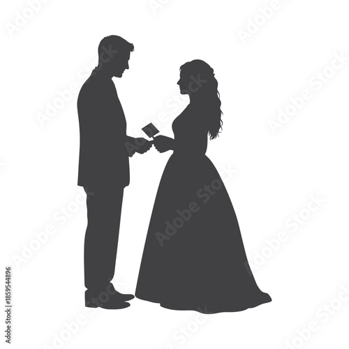 Illustration of silhouette of a romantic couple exchanging gifts on a special occasion together, valentine love silhouette vector