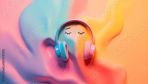 world introvert day vector icon, headphones and closed eyes symbolizing inner world, clean flat vector style