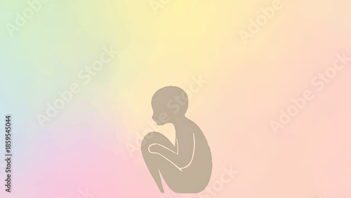 world introvert day vector icon, person sitting alone with knees hugged, gentle rounded lines